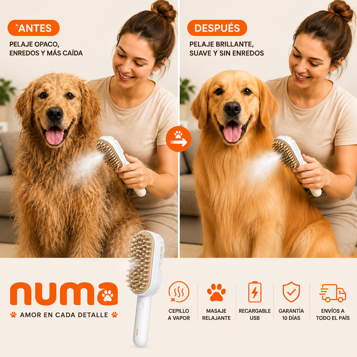 Cepillo a Vapor 3 en 1 para Mascotas NUMA™ | MENOS NUDOS. MENOS PELOS SUELTOS. MÁS MIMOS. 🐾